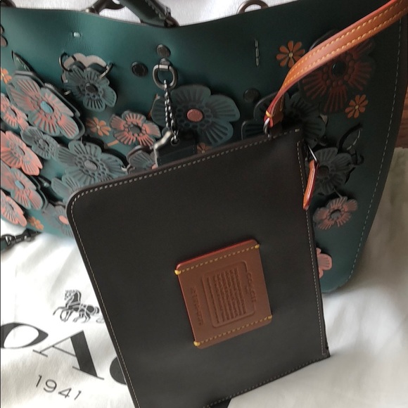 NWT Authentic Coach Rogue Teal Tea Rose Bag - Picture 5 of 8